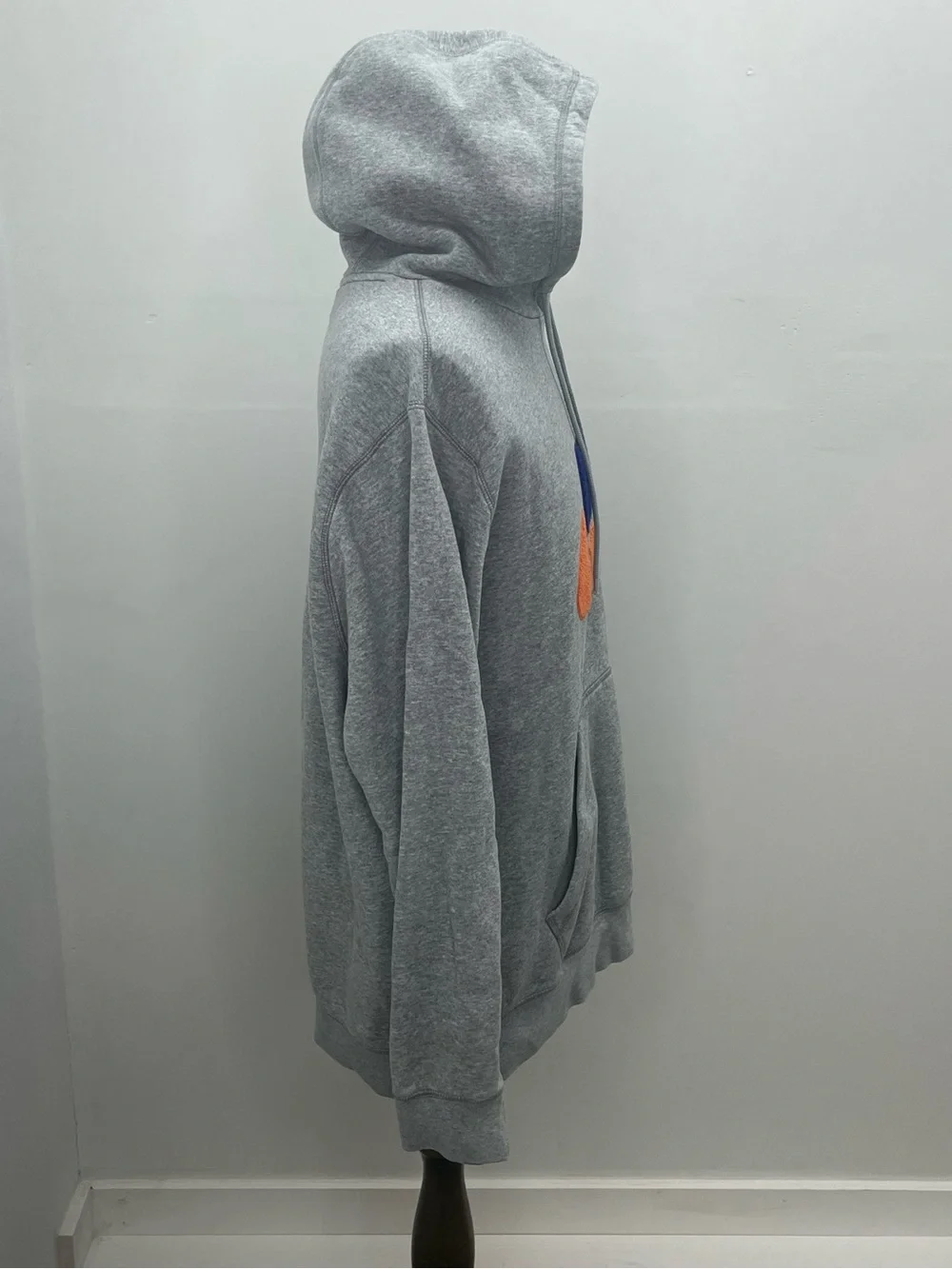 Nike Mens Gray Orange Blue Swoosh Chenille Embroidered Logo Pullover Hoodie  XL